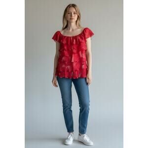 White House Black Market women's pink ruffle top size Medium